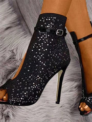 Chaussures à Talons Super Hauts à Boucle et Strass