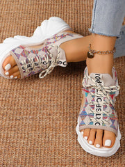 Sandales à Talon Moyen en Maille Découpée pour Femme