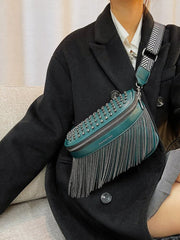 Sac Bandoulière Texturé à Franges et Clous pour Femme