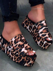 Sandales Plates à Semelle Élevée Imprimé Léopard