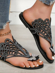 Sandales Slip-on à orteils séparés pour femmes, Strass et Design Aéré