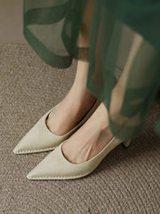 Escarpins à Talons Épais Pointus en Cuir de Vachette