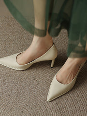 Escarpins à Talons Épais Pointus en Cuir de Vachette