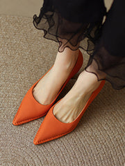 Escarpins à Talons Épais Pointus en Cuir de Vachette