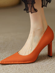 Escarpins à Talons Épais Pointus en Cuir de Vachette