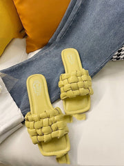 Slippers Tissées Fashion – Sandales à Bout Carré pour Femmes