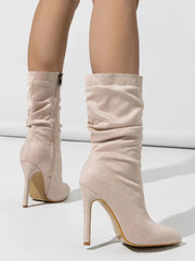 Bottes Mi-hautes à Talon Aiguille et Bout Pointu, Effet Plissé Naturel