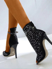 Chaussures à Talons Super Hauts à Boucle et Strass