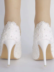 Chaussures de Mariée à Talon Aiguille avec Perles et Dentelle