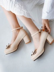 Talons Hauts à Plateforme en Cuir avec Boucle