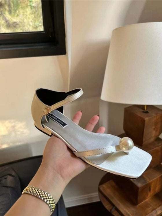 Sandales à Bout Carré et Perles de Style Féérique Flip-toe