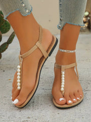 Sandales Perlées T-strap Confortables et Chic pour Femmes