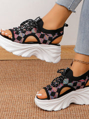 Sandales à Talon Moyen en Maille Découpée pour Femme