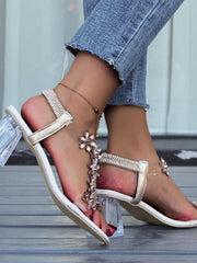 Sandales Fleurs Élégantes à Talons Carrés Transparents