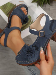 Sandales Compensées à Talon Épais et Fleuries Plus Size