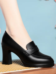 Escarpins Femme - Bout Rond Confortable, Talon Chunky pour Toute la Journée