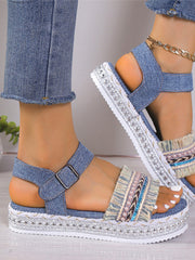 Sandales Bohèmes en Denim à Franges Élégantes & Confortables