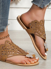 Sandales Slip-on à orteils séparés pour femmes, Strass et Design Aéré