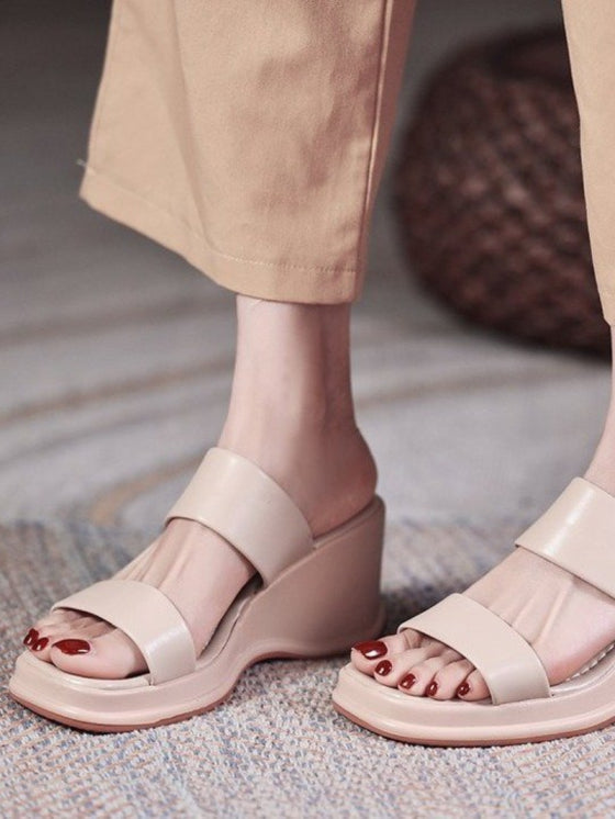 Sandales à Platforme Compensée Unies pour Femmes