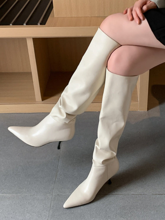 Bottes en Cuir à Talon Aiguille Pointues Luxe