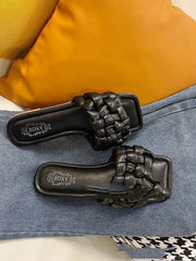 Slippers Tissées Fashion – Sandales à Bout Carré pour Femmes