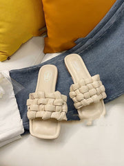 Slippers Tissées Fashion – Sandales à Bout Carré pour Femmes