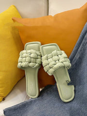 Slippers Tissées Fashion – Sandales à Bout Carré pour Femmes
